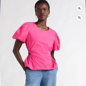 Scoop Women's Poplin Puff Sleeve Top with Cutouts, Sizes M